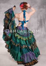 MOONLIGHT AVALON 25 Yard Silk Tiered Ruched Skirt - Teal, Green-Purple Iris, Sand and Gold