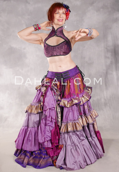 MOONLIGHT AVALON 25 Yard Silk Tiered Ruched Skirt - Lavender, Orchid, Fuchsia, Forest Green, Golden Orange, Gold and Purple