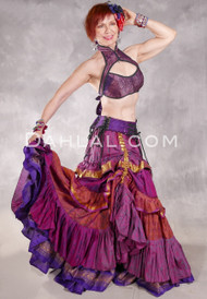 MOON FLOWER 25 Yard Printed Silk Tiered Ruched Skirt - Magenta, Orange Iris, Purple, Black and Gold