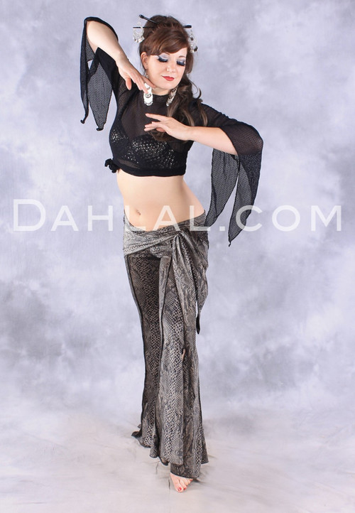 MAKARA Pant with Hip Wrap by Off The Nile - Gray & Black Velvet Snakeskin