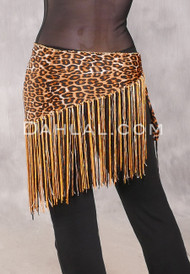 Lycra Fringe Hip Scarf - Leopard Print with Black, Ivory and Goldenrod