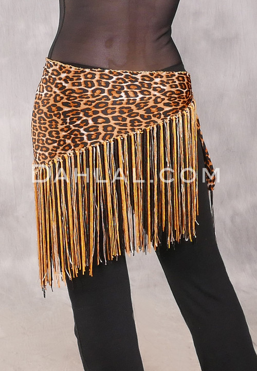 Lycra Fringe Hip Scarf - Leopard Print with Black, Ivory and Goldenrod