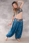 LUNA JADE II Silk Brocade Harem Pant and Small Sari Halter Top Set - Medium Blue, Charcoal and Dusty Aqua