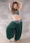 LUNA JADE II Silk Brocade Harem Pant and Small Sari Halter Top Set - Emerald, Magenta and Silver