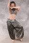 LUNA JADE II Silk Brocade Harem Pant and Small Sari Halter Top Set - Silver Floral Pattern on Black