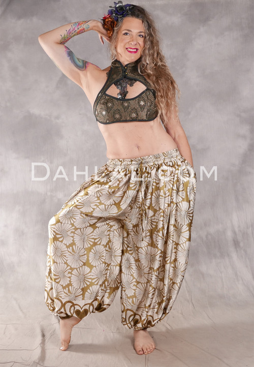 BEYOND THE DESERT Silk Blend Pocket Harem Pant - Olive and Ivory