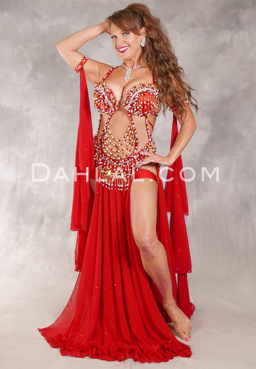 SCARLET CASCADE Egyptian Dress - Red, Gold and White