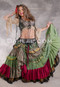 MOON FLOWER 25 Yard Printed Silk Tiered Ruched Skirt - Green, Taupe, Rosy Red and Gold