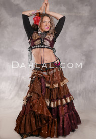 MOONLIGHT AVALON 25 Yard Silk Tiered Ruched Skirt - Brown, Sienna and Gold
