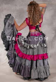 MOONLIGHT AVALON 25 Yard Silk Tiered Ruched Skirt - Charcoal, Gray, Fuchsia and Silver, #26-36