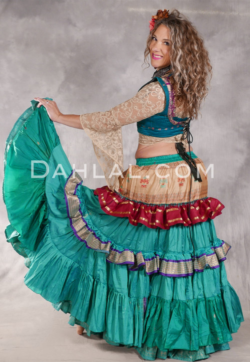MOONLIGHT AVALON 25 Yard Silk Tiered Ruched Skirt - Turquoise, Teal, Butternut, Red, Purple and Gold