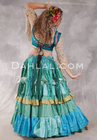 MOONLIGHT AVALON 25 Yard Silk Tiered Ruched Skirt - Seafoam, Aqua, Blue, Gold and Silver
