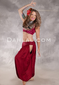 LUNA JADE Draped Silk Brocade Harem Pant - Red and Black