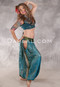 LUNA JADE Draped Silk Brocade Harem Pant - Teal, Olive and Antique Gold