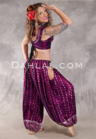 LUNA JADE Draped Silk Brocade Harem Pant - Magenta with Silver