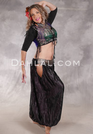 LUNA JADE Draped Silk Brocade Harem Pant - Almost Black with Silver
