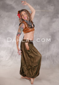 LUNA JADE Draped Silk Brocade Harem Pant - Olive and Gold