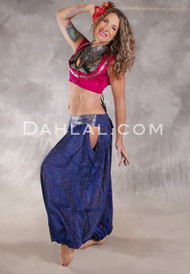 LUNA JADE Draped Silk Brocade Harem Pant - Royal Blue, Fuchsia, Green and Silver