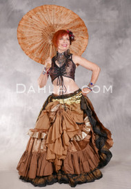 MOONLIGHT AVALON 25 Yard Silk Tiered Ruched Skirt - Rich Tan, Gold, Silver and Black