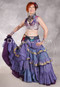 MOON FLOWER 25 Yard Printed Silk Tiered Ruched Skirt -Iridescent Blue, Dusty Lavender, Gold, Black and Red