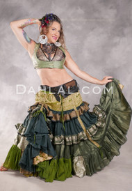 MOONLIGHT AVALON 25 Yard Silk Tiered Ruched Skirt - Hunter Green, Dusty Olive, Bright Olive, Gold and Silver