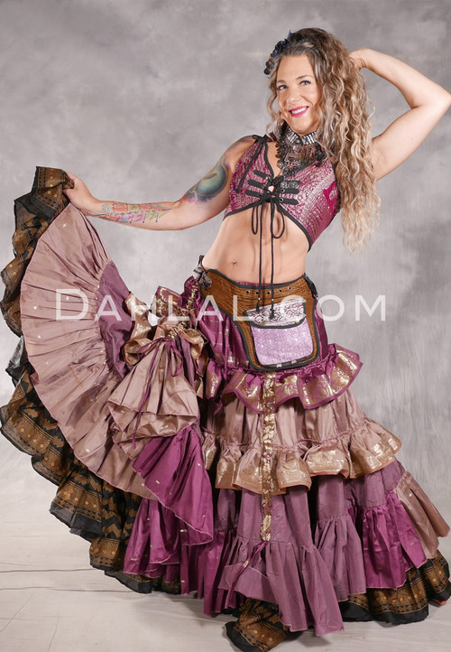 MOONLIGHT AVALON 25 Yard Silk Tiered Ruched Skirt - Mauve, Rose, Sandy Rose and Light Gold