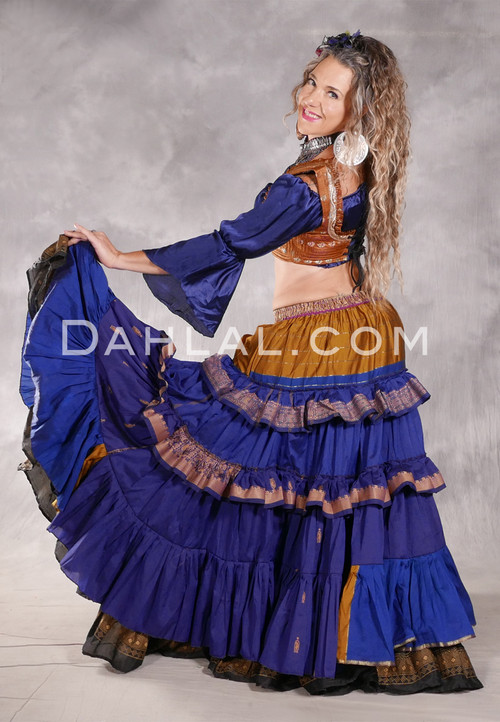 MOONLIGHT AVALON 25 Yard Silk Tiered Ruched Skirt - Royal Blue, Gold, Light Copper and Mauve