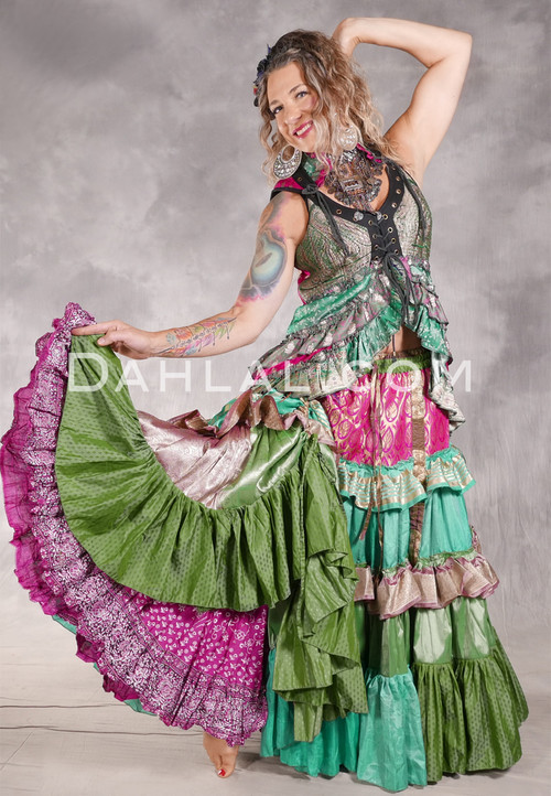 MOONLIGHT AVALON 25 Yard Silk Tiered Ruched Skirt - Mint, Spring Green, Lime, Hot Pink, Gold and Rose