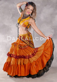 MOONLIGHT AVALON 25 Yard Silk Tiered Ruched Skirt - Orange, Burnt Orange, Gold, Magenta and Green