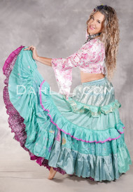 MOONLIGHT AVALON 25 Yard Silk Tiered Ruched Skirt - Mint, Seafoam, Hot Pink, Gold and Silver