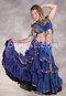 MOON FLOWER 25 Yard Printed Silk Tiered Ruched Skirt - Iridescent Deep Blue, Purple and Gold