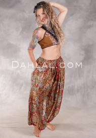 BEYOND THE DESERT Silk Blend Pocket Harem Pant - Red, Olive, Gold and Gray
