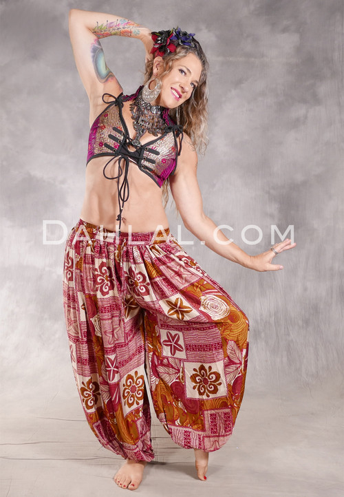 BEYOND THE DESERT Silk Blend Pocket Harem Pant - Wine, Olive and Ivory