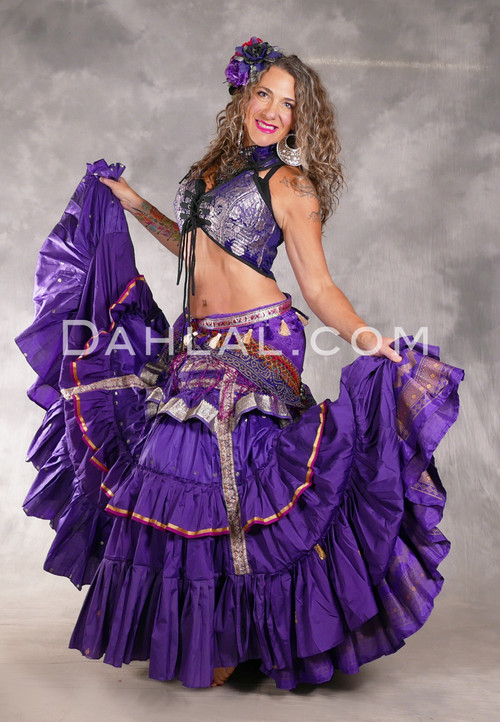 MOONLIGHT AVALON 25 Yard Silk Tiered Ruched Skirt - Purple, Sand, Gold and Fuchsia