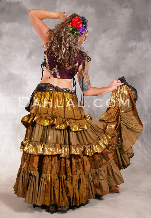 MOONLIGHT AVALON 25 Yard Silk Tiered Ruched Skirt - Golden Olive, Old Gold and Gold
