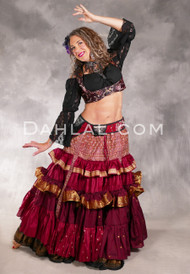 MOONLIGHT AVALON 25 Yard Silk Tiered Ruched Skirt - Wine, Dark Red, Cream and Gold