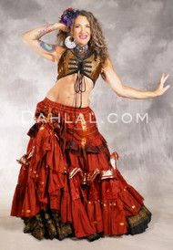 MOONLIGHT AVALON 25 Yard Silk Tiered Ruched Skirt - Rust, Black, Silver and Gold