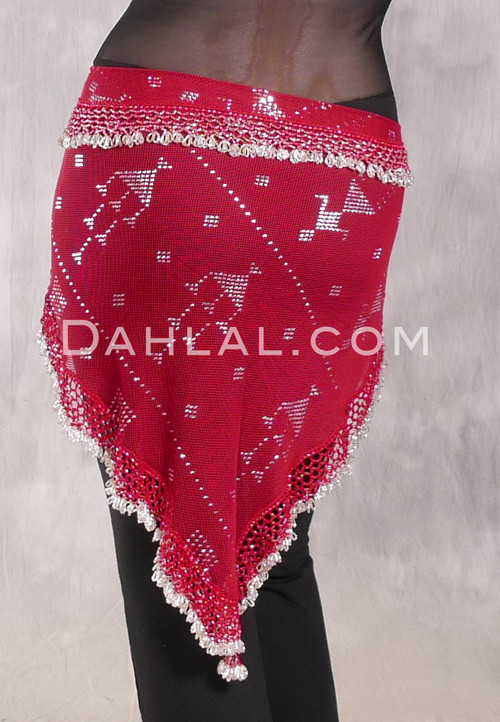 Egyptian Assuit Wide Row Beaded Hip Scarf - Black with Silver and Multi-color