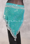 Egyptian Assuit Wide Row Beaded Hip Scarf - Turquoise with Silver 