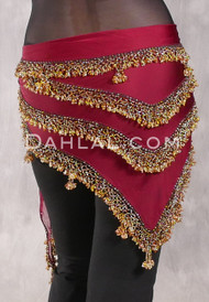Egyptian Beaded Hip Scarf - Wine with Gold and Amethyst Iris