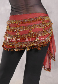 Beaded 3-Row Egyptian Hip Scarf - Copper with Copper, Gold and Amethyst Iris