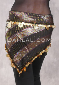 SOHA Single Coin Hip Scarf with Multi-Size Coins - Metallic Stripe with Black, Gold and Multi-color