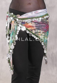 SOHA Single Coin Hip Scarf with Multi-Size Coins - Floral with Silver
