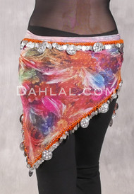 SOHA Single Coin Hip Scarf with Multi-Size Coins - Floral with Silver