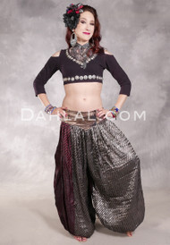 LUNA JADE Draped Silk Brocade Harem Pant - Black with Silver, Wine and Antique Gold