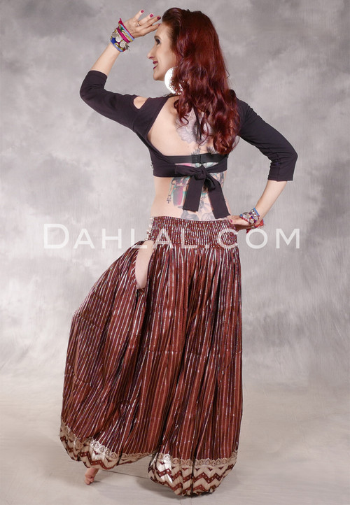 LUNA JADE Draped Silk Brocade Harem Pant - Sienna with Silver