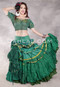 MOON FLOWER 25 Yard Printed Silk Tiered Ruched Skirt - Forest Green, Green, Mint Green and Gold