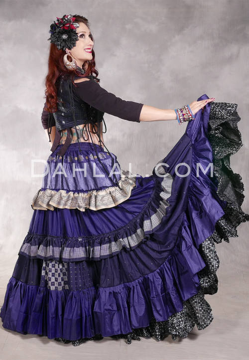 MOONLIGHT AVALON 25 Yard Silk Tiered Ruched Skirt - Navy, Ice Blue, Silver and Cream