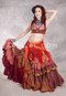 MOON FLOWER 25 Yard Printed Silk Tiered Ruched Skirt - Coral, Red, Rust, Black and Gold
