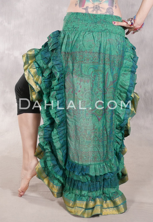 MOON FLOWER Ruffled High-Low Skirt- Sage, Gold & Wine